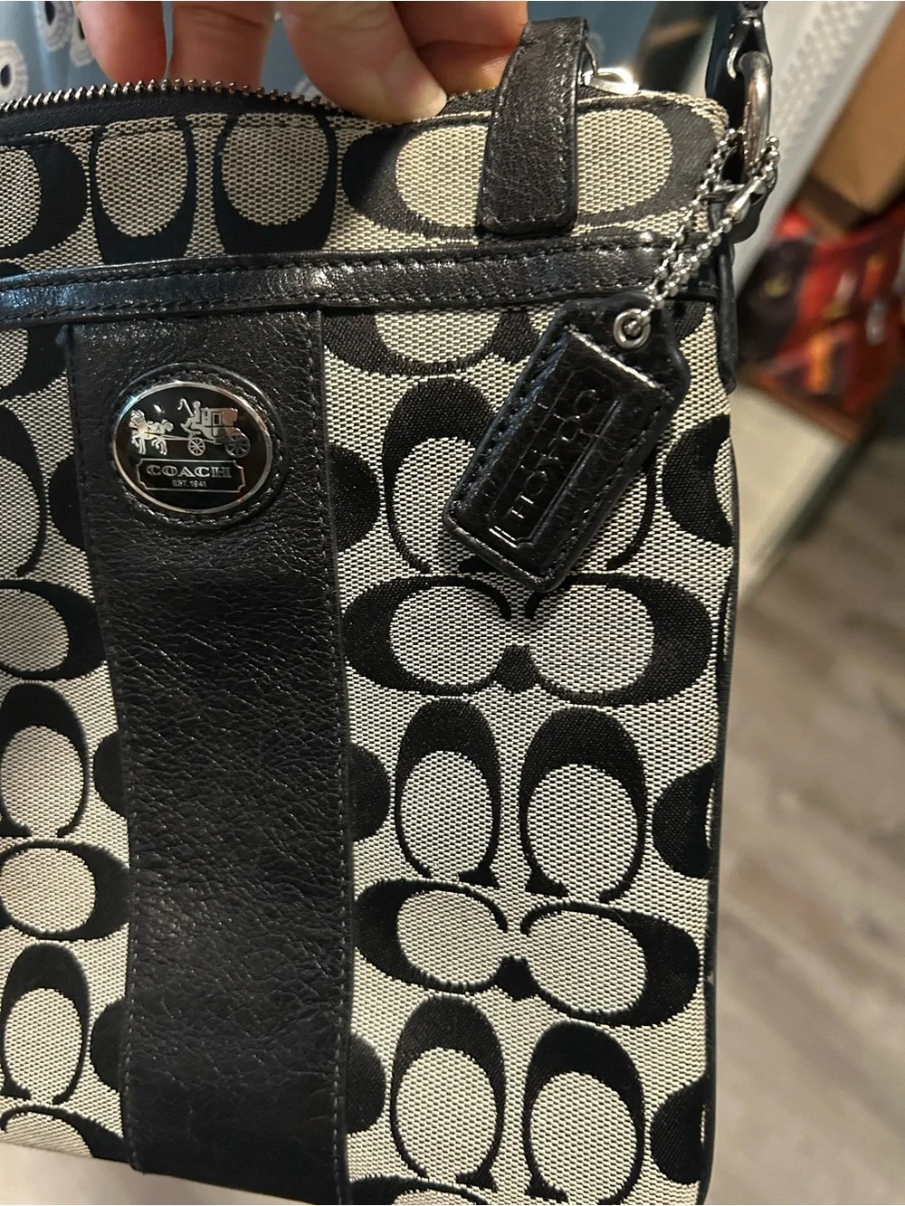 Coach Black and Cream Signature Canvas Crossbody